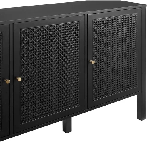 Vista 12 de Crosley Furniture Perry - Aparador de ratán moderno con armarios de almacenamiento, Credenza, soporte de TV, color negro