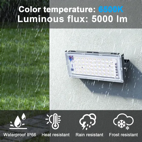 Vista 3 de Luz de inundación de 50 W para exteriores, paquete de 4 luces LED de 5000 lúmenes, 6500 K súper brillantes, enchufe para exteriores, luces
