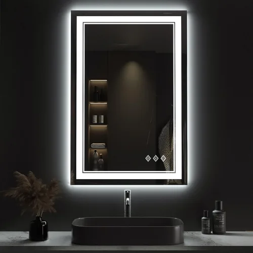 Vista 20 de Espejo LED para baño de 20 x 28 pulgadas con frente degradado y luz LED, espejo retroiluminado para baño, 3 colores, CRI > 90, espejo de baño