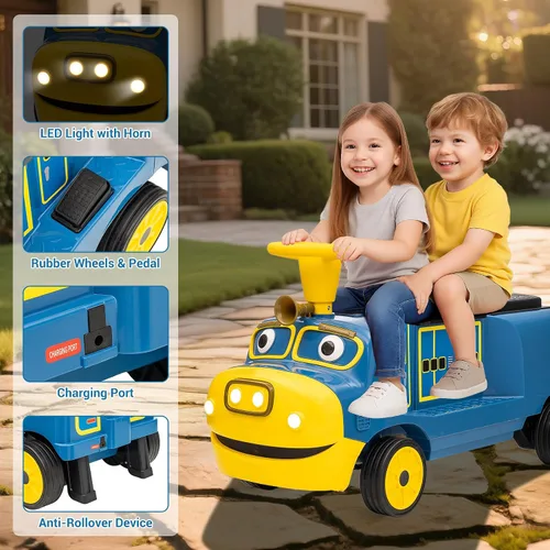 Vista 2 de Tren de paseo de 2 plazas y 12 V para niños con asiento abatible Azul