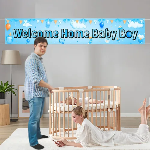 Vista 4 de Labakita Cartel de bienvenida a casa para bebé niño, pancarta grande para baby shower, decoración azul para baby shower, revelación de género