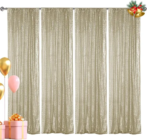Vista 24 de Hahuho - Cortina de fondo de lentejuelas negras, 2 piezas de 2 pies x 8 pies, cortina de fondo con purpurina para fiestas, Navidad, boda, decoración