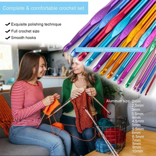 Vista 3 de Mdoker Kit de ganchillo de 100 piezas con hilo y accesorios de tejer, kit completo de tejido para principiantes que incluye ganchos de ganchillo