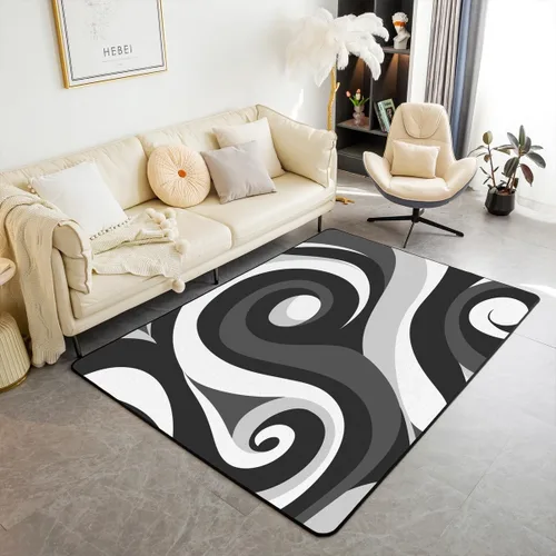 Vista 32 de Alfombra de área en espiral colorida de 3 x 5 pies, abstracta y moderna geométrica, decoración de remolinos, antideslizante, para hombres, mujeres