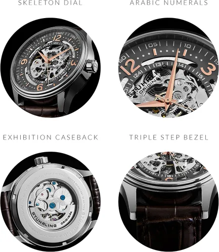 Vista 6 de Stuhrling Original Men's Automatic Skeleton Dress Watch Genuine Leather Band with self Winding Mechanical Movement