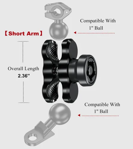 Vista 4 de BRCOVAN - Brazo de doble enchufe de aleación de aluminio antirrobo (brazo corto) Compatible con base de montaje de bola de 1 pulgada de RAM Mounts