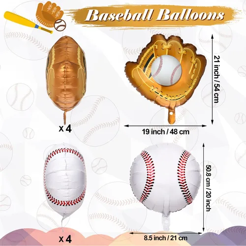 Vista 3 de Skylety - 8 globos de béisbol para decoración de fiesta de cumpleaños