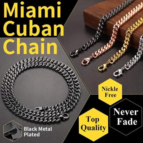Vista 3 de ChainsHouse Stainless Steel Cuban Chain Necklace for Men Women, 18K GoldBlackRose Gold Plated Miami Curb Chains,18" 20" 22" 24" 26" 28" 30