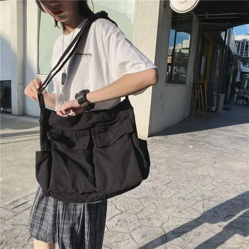 Vista 5 de Canvas Tote Bag, Messenger Bag with Pockets Large Shoulder Hobo Crossbody Bag for Women and Men
