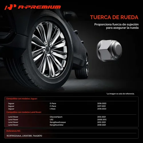 Vista 2 de A-Premium M14-1.50 Tuercas de rueda compatibles con Land Rover Range Rover Evoque/Velar LR2 Discovery Sport Jaguar F-Pace E-Pace, juego de 5 piezas