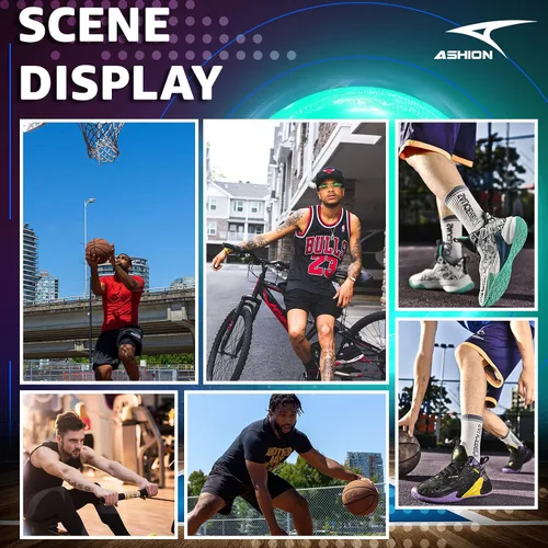Vista 7 de ASHION Zapatos de baloncesto para hombre, antideslizantes, zapatos deportivos profesionales de baloncesto para hombre