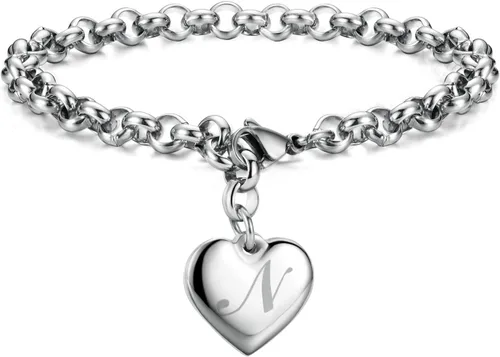 Vista 19 de Monily Regalos de cumpleaños para mujer, pulseras con dije inicial para mujer, letras del alfabeto y corazón, pulsera para mujer A: Corazón