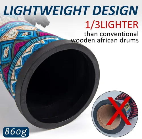 Vista 4 de Tambor africano de Djembe, estándar 8 '' tambores cosidos tela azul del Congo, tambor profesional del bongo con la cabeza del tambor de la piel
