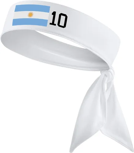 Vista 4 de Banda para la cabeza de los deportes con la bandera de Argentina #10 Fútbol Fútbol Blanco Negro Azul Fitness 10 - Banda elástica para el sudor Ninja
