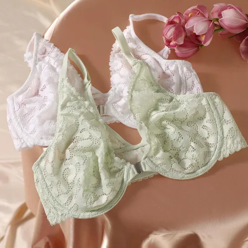 Vista 6 de DOBREVA Bralette de encaje con cierre frontal y espalda cruzada con aros