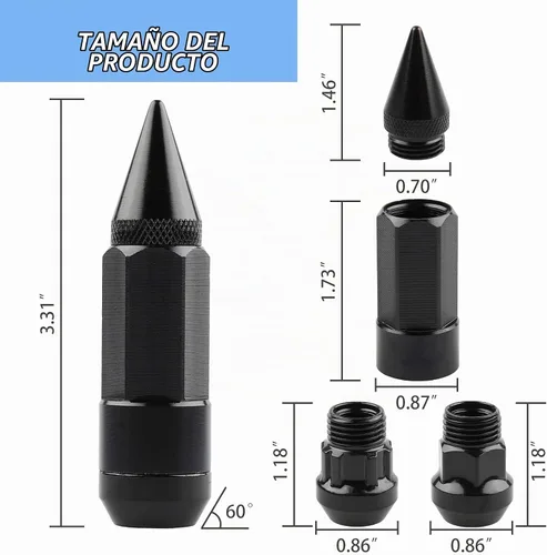 Vista 2 de 24 Piezas Picos Antirrobo Extendidos Sintonizador Rueda/Llantas Tuerca de Orejeta M14X1.5+Llave de Vaso (Negro)