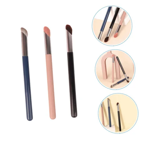 Vista 3 de Beaupretty 3 brochas correctoras para debajo de los ojos, mini cepillo de nariz plano en ángulo para ocultar la mezcla y pulir