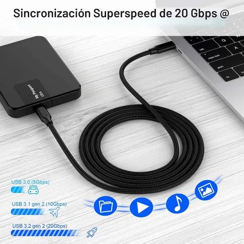 Vista 3 de Elfesoul - Cable USB C a USB C, cable USB-C 3.2 de 1.65 pies, 100 W, 4K UHD, 20 Gbps