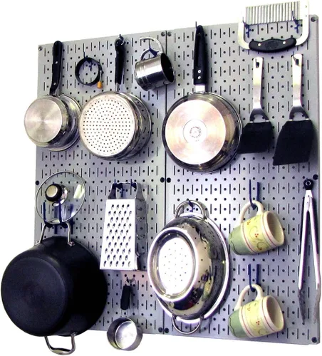 Vista 32 de Wall Control Organizador de Tablero Perforado de Cocina Estante de Almacenamiento de Ollas y Sartenes Kit de Organización con Tablero Perforado