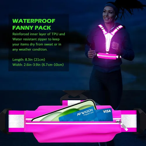 Vista 6 de Ylzzrs Chaleco reflectante LED para correr, chaleco de correr recargable por USB, soporte para teléfono para corredores, caminatas nocturnas, 6-11