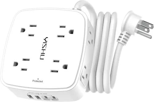Vista 13 de Regleta de protección contra sobretensiones de 5 pies, 8 tomas amplias con 4 puertos USB, extensor de salida de 3 lados con cable de extensión de 5