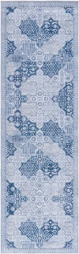 Vista 3 de SAFAVIEH Tucson Collection - Alfombra lavable de 2 pies 6 pulgadas x 8 pies, gris y azul marino, antideslizante, ideal para zonas de alto tráfico