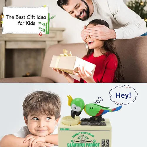Vista 2 de Caja de loro robador, caja de dinero eléctrica para niños, caja de ahorro de dinero con forma de loro, alcancía electrónica robótica de juguete