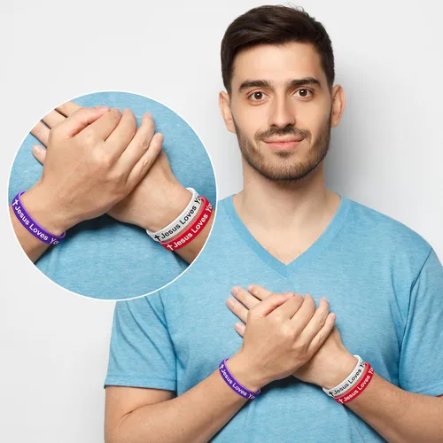 Vista 5 de Jesus Loves You Silicone Wristbands Colorful Rubber Christian Bracelets for Men Women Party Favors