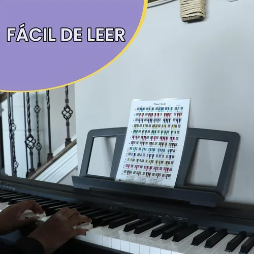 Vista 7 de QMG Hoja de trucos de acordes de piano - Gráfico de teoría musical A4 laminado con círculo de quintas para principiantes