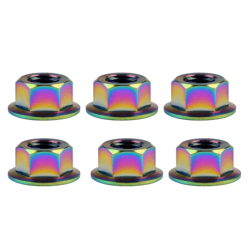 Vista 9 de Tuercas hexagonales Titanium DIN6923 (paso M5 0.03 in, negro) M5 M6 M8 M10 M12 M14 M16 para bicicletas, motocicletas, coches, paquete de 6