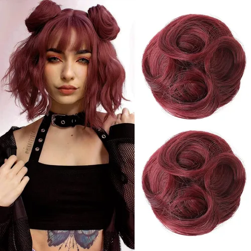 Vista 20 de REECHO Space Bun Hair Pieces, 2 piezas de mini clips de garra en moños desordenados y orejas de gato, extensiones de moño de cabello falso HB001