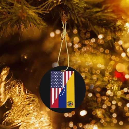 Vista 7 de Bandera de la amistad de Venezuela de Estados Unidos con encanto de cerámica para árbol de Navidad, adornos colgantes de 2.9 pulgadas, decoración