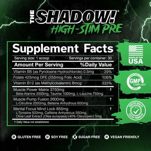 Vista 2 de JNX SPORTS The Shadow! Preentrenamiento de alto estímulo - Frambuesa azul 5 porciones 350 mg de cafeína, energía eléctrica, enfoque mental