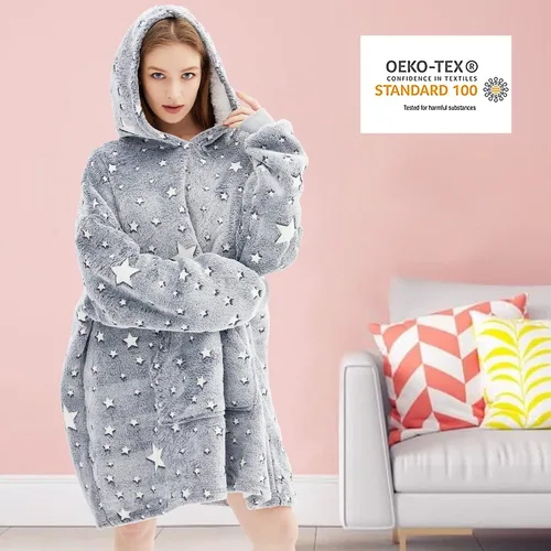 Vista 6 de Manta con capucha de gran tamaño, que brilla en la oscuridad, suave felpa cálida, sudadera con capucha para adultos, mujeres y hombres