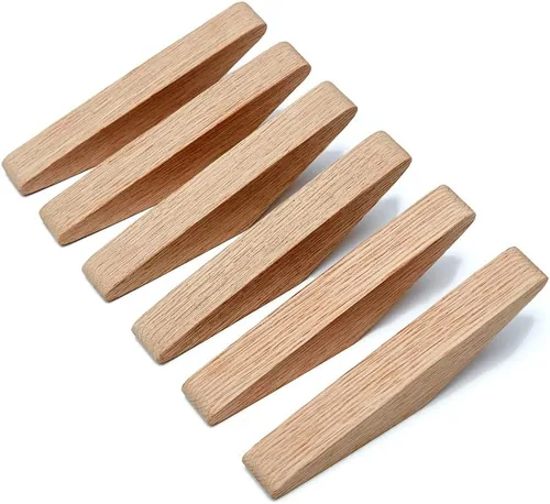 Vista 5 de Paquete de 6 ganchos de pared de madera, ganchos de roble para abrigos, diseño minimalista, resistente para bata, colgador de ropa de madera