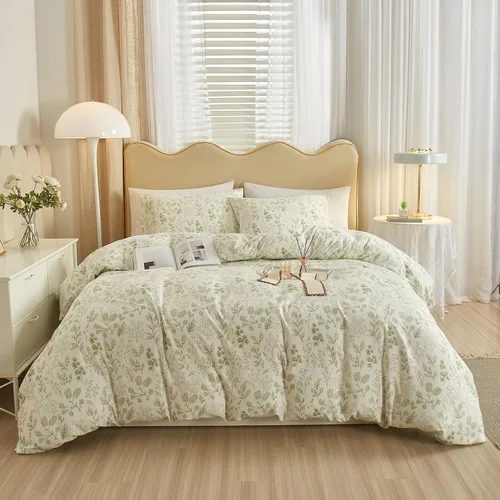 Vista 51 de EAVD Elegante funda de edredón floral pequeña, tamaño individual, suave, 100% algodón, con estampado floral pequeño, con 2 fundas de almohada