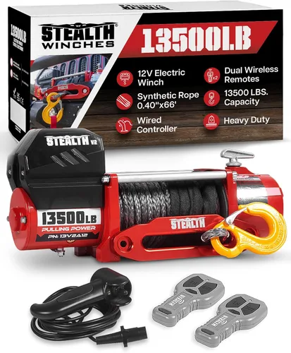 Vista 10 de Stealth Winches Cabrestante para Camión de 13500lb 12V Cabrestante Eléctrico con 2 Controles Remotos Inalámbricos y Cuerda de Acero, Perfecto