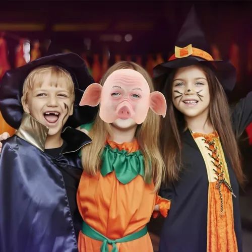 Vista 3 de Amosfun Máscara de cabeza de cerdo de Halloween, máscara facial de látex