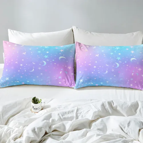 Vista 8 de Sábana bajera de galaxia tamaño individual, juego de ropa de cama con purpurina degradado para niños, niñas, niños y mujeres, decoración