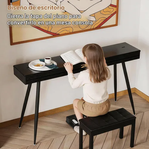 Vista 4 de Piano digital con peso completo de 88 teclas, teclado eléctrico vertical de madera con acción de martillo progresivo, unidad de 3 pedales, soporte