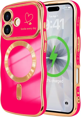 Vista 63 de LCHULLE - Funda magnética para iPhone 13 para mujeres y niñas, con forma ondulada, color azul bebé [Compatible with MagSafe] Cute Curly Wave, Love