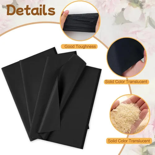 Vista 3 de Phinus 140 hojas de papel de seda negro, 14 x 20 pulgadas, papel de seda a granel, papel de seda de envoltura para bodas, cumpleaños, proyectos