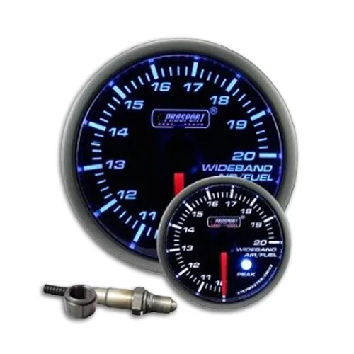 Vista 11 de Prosport Performance Medidor de relación de combustible aire de banda ancha Crystal Blue Series Lente ámbar/blanco transparente con puntero blanco