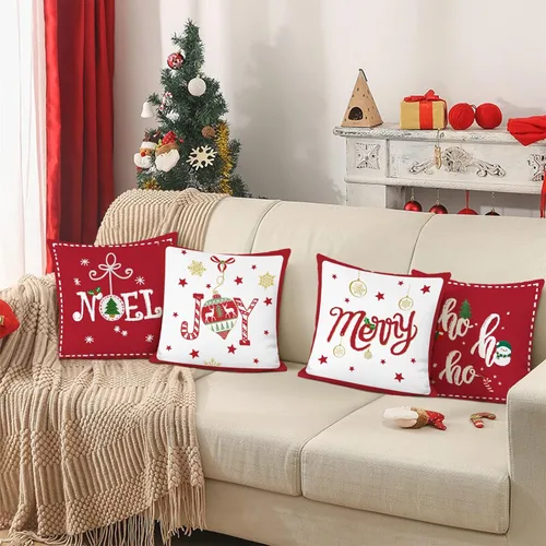 Vista 3 de Bonhause Red Christmas Throw Pillow Covers 16x16 Inch Set of 4 Navidad roja