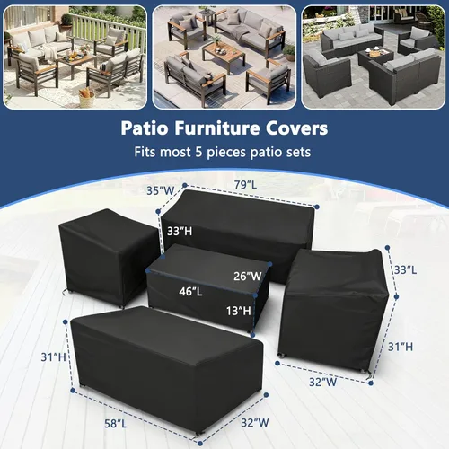 Vista 3 de STARTWO Outdoor Furniture Cover Waterproof, Patio Furniture Covers 5 Piece Set for Chairs, Couch, Table Coffee, Black