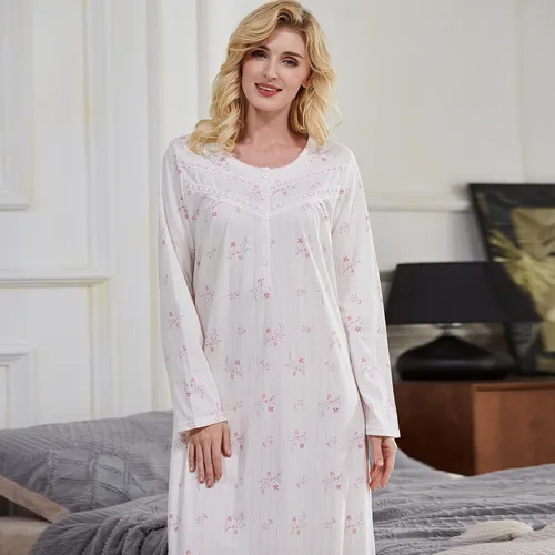 Vista 5 de Keyocean Elegantes camisones para mujer, suaves, 100% algodón, cómodos, ligeros, de manga larga, para mujeres mayores