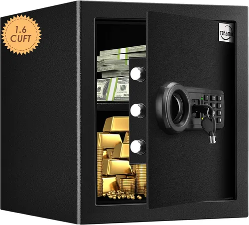 Vista 11 de Tenamic - Caja de seguridad de 0.4 pies cúbicos a prueba de incendios e impermeable, con teclado, caja de seguridad pequeña para gabinete, de acero