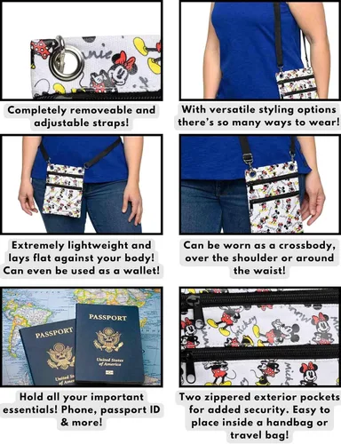 Vista 4 de Disney Bolsa de pasaporte cruzado de viaje Mickey Minnie Eeyore Stitch All Over Print