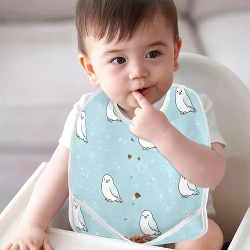 Vista 7 de Absorbent Baby Drooling Bibs with Button Snap 2 Pack Teething Feeding Cute Animal Hawk Star Pastel Blue baberos para nino paquete