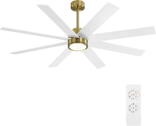 Vista 11 de WINGBO Ventiladores de techo CC grandes de 72 pulgadas con luces y control remoto, 3 varillas descendentes, 8 cuchillas de madera contrachapada